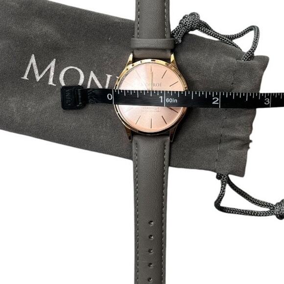 Monroe Maestro Minimalist Black Leather Watch Rose Gold face Wristwatch NEW main image 4